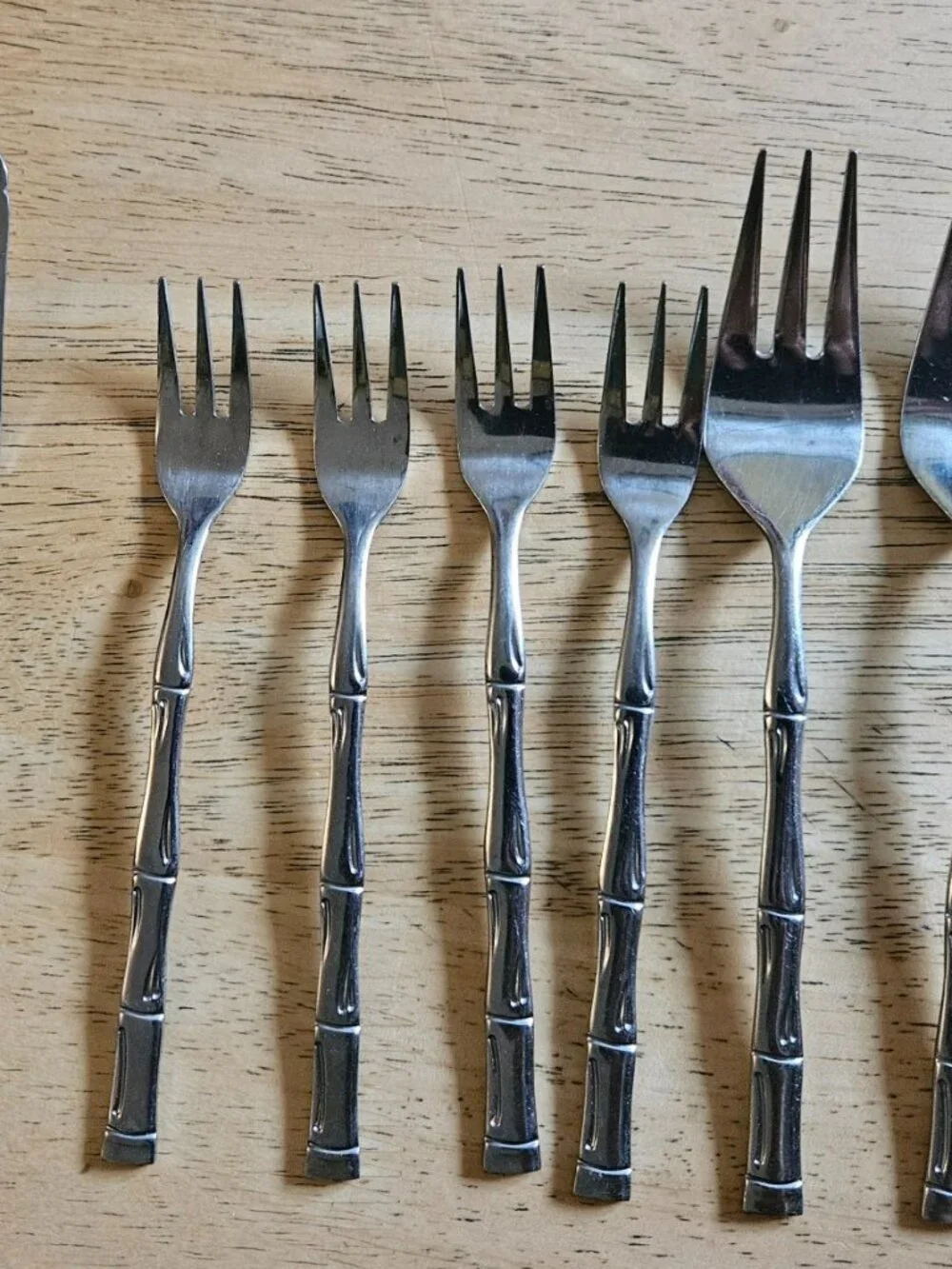 Vintage Bamboo Flatware Lot 7 Stainless Korea Dinner Dessert Seafood Forks s1